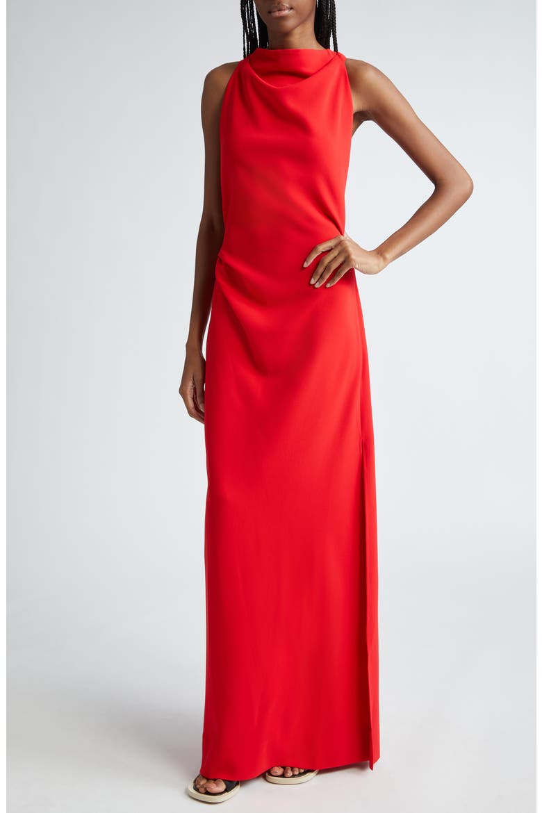 Faye Draped Backless Gown, Alternate, color, RED