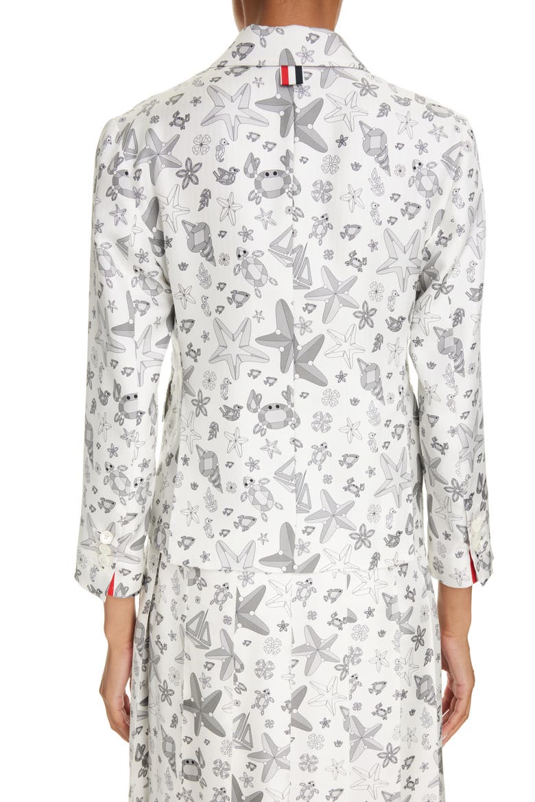 Nautical Crystal Print Shrunken Silk Sport Coat, Alternate, color, WHITE
