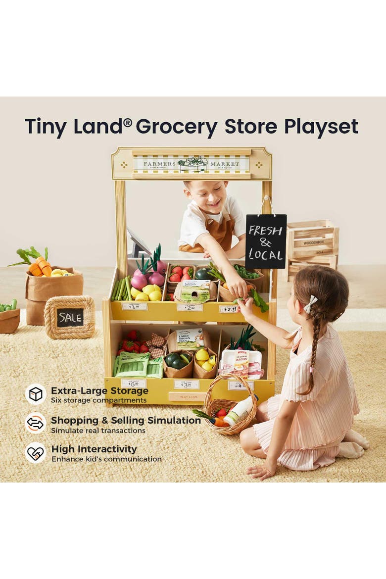 Wooden Pretend Grocery Store Set with Cash Register and Chalkboard for Kids, Alternate, color, Multicolor
