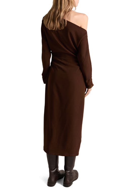 Mango One-shoulder Long Sleeve Crepe Maxi Dress In Brown
