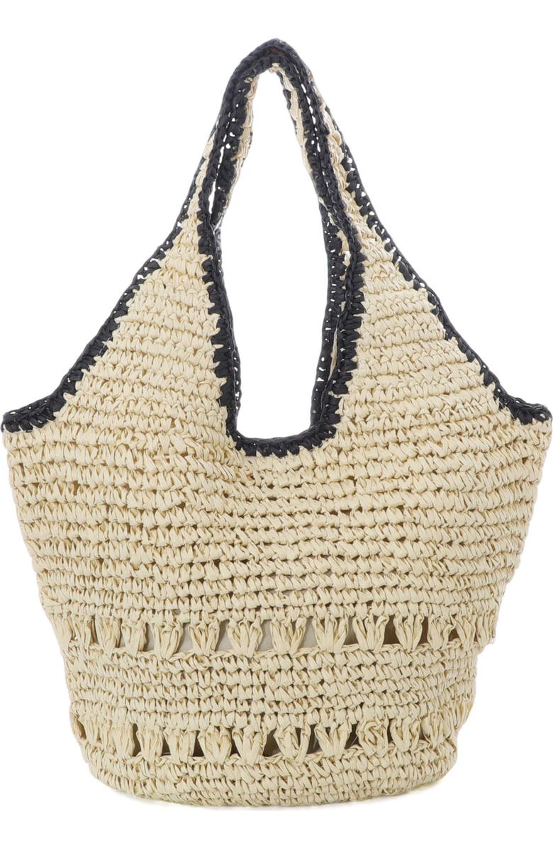 Adornia Oversized Raffia Hobo Shoulder Bag, Main, color, White/ Black