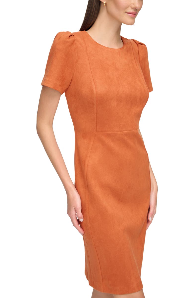 Calvin Klein Faux Suede Short Sleeve Sheath Dress, Alternate, color, 