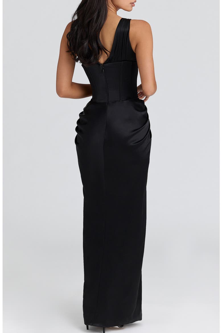 Angeline Strapless Satin Corset Gown, Alternate, color, BLACK