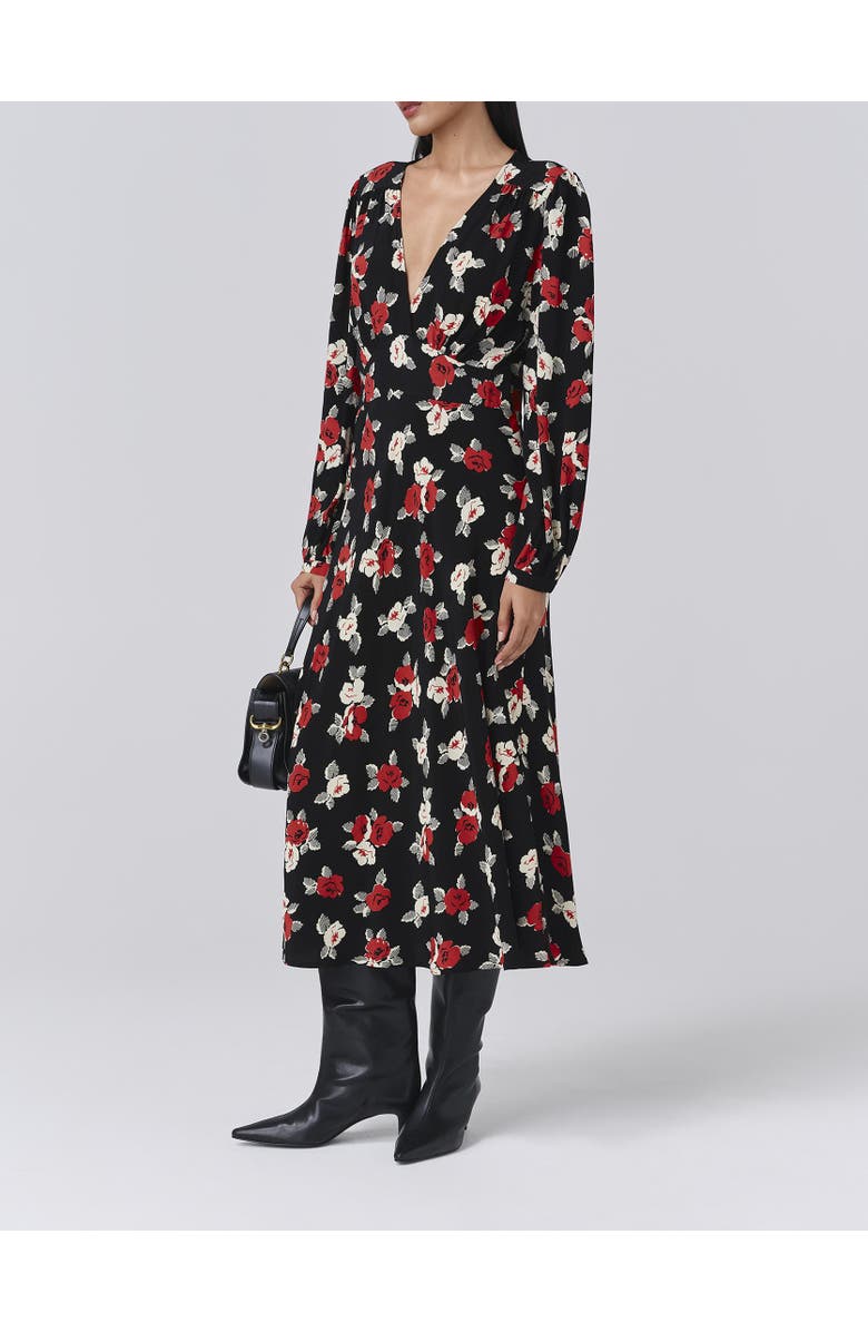 Ghost London Gracie Floral V Neck Midi Dress, Alternate, color, Black Flower