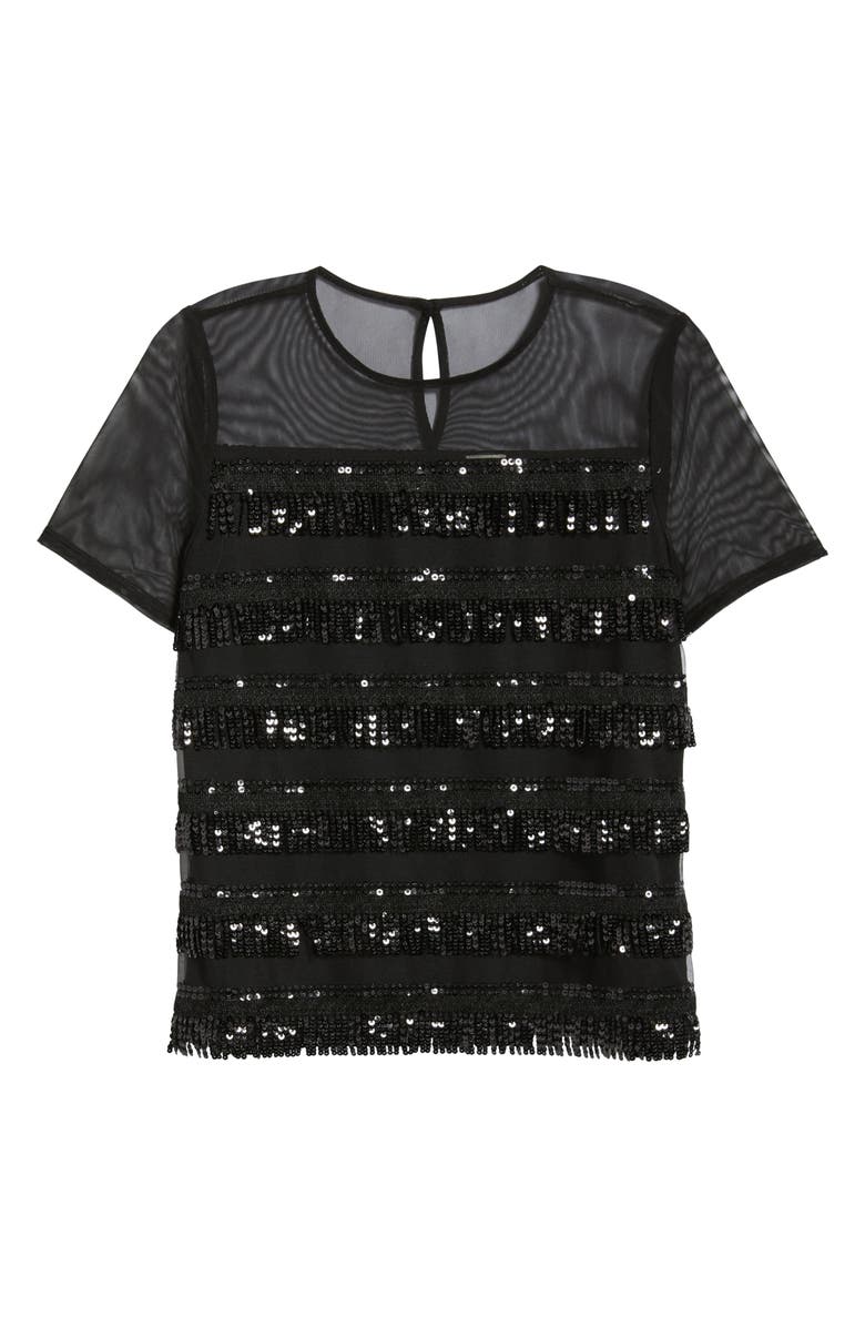 Anne Klein Sequin Fringe Illusion Top, Alternate, color, Anne Black