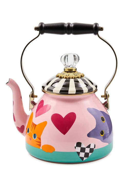 Cat Love Enameled Steel 2-Quart Tea Kettle