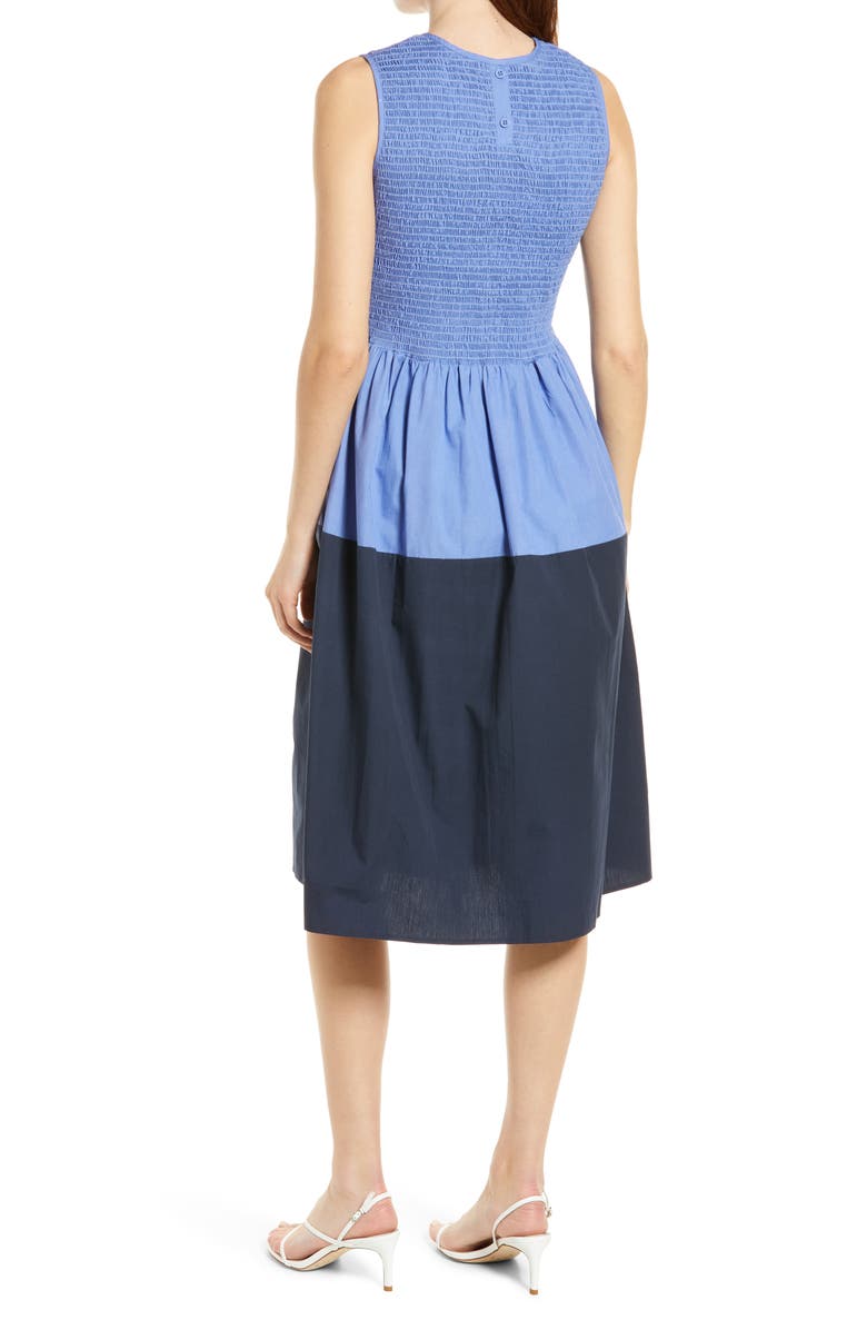 French Connection Rhodes Colorblock Smocked Poplin Dress, Alternate, color,
