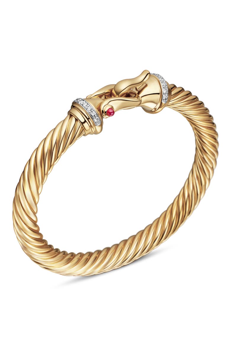Buckle Cablespira® Bracelet in 18K Yellow Gold with Rubies and Diamonds, 7mm, Alternate, color, GOLD/ RUBY/ DIAMOND