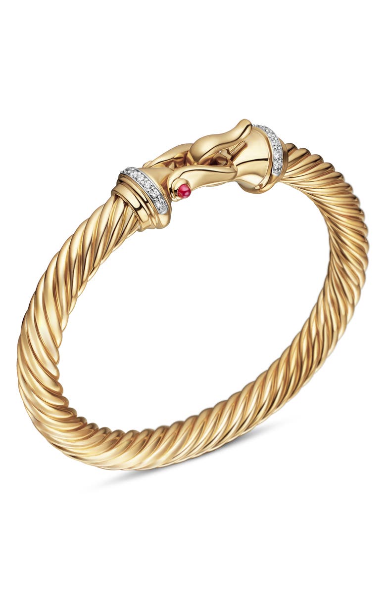David Yurman Buckle Cablespira<sup>®</sup> Bracelet in 18K Yellow Gold with Rubies and Diamonds, 7mm, Alternate, color, 
