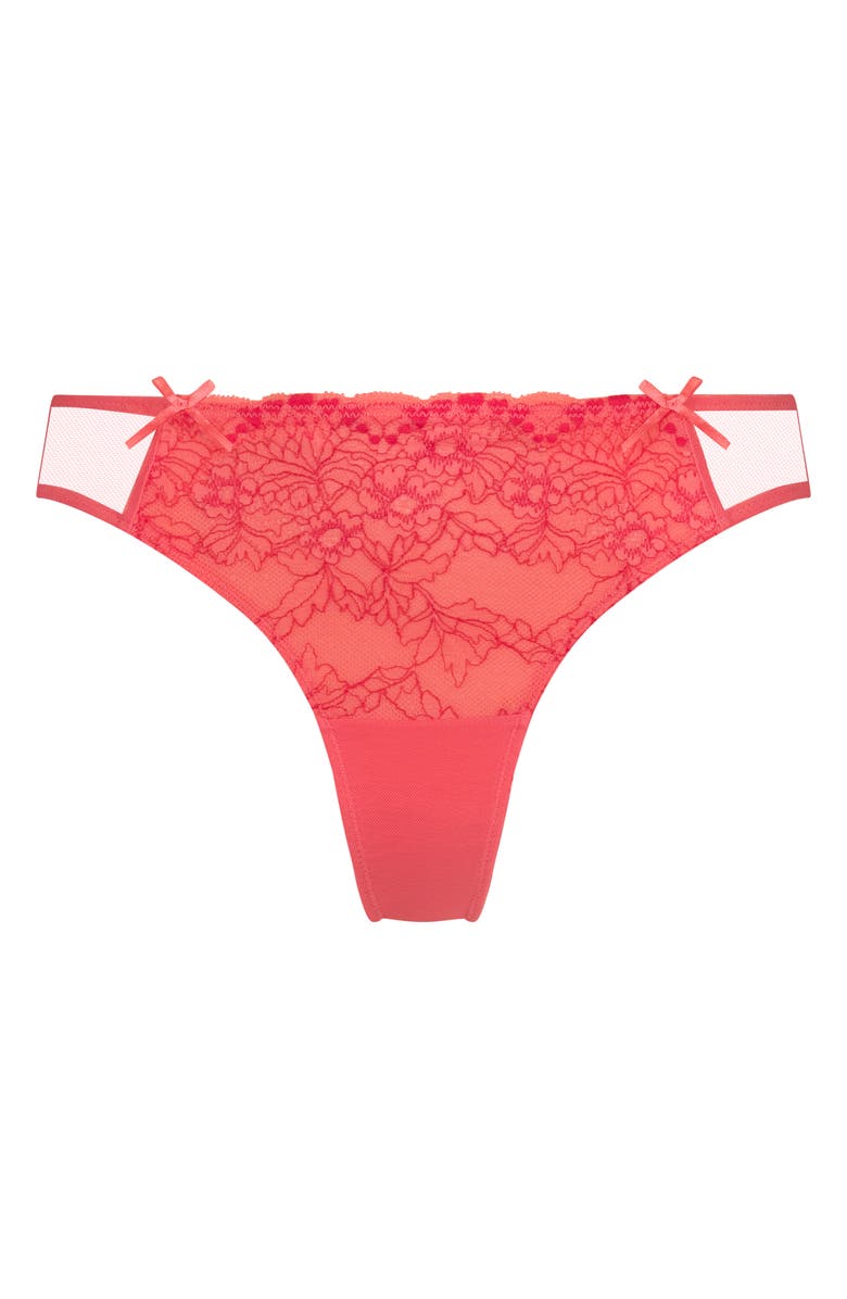 Hunkemöller Cherry Embroidered Mesh Thong, Alternate, color, Sugar Coral