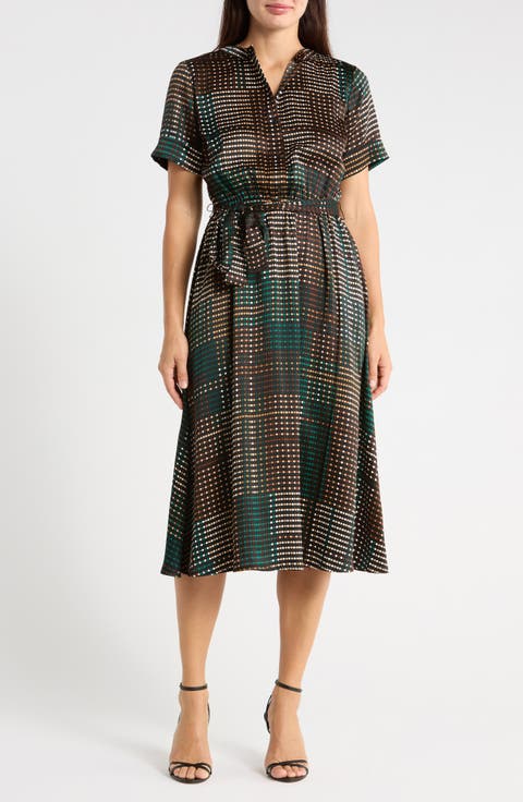 Tie Waist Satin Midi Dress
