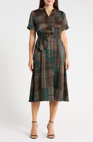 DKNY Tie Waist Satin Midi Dress