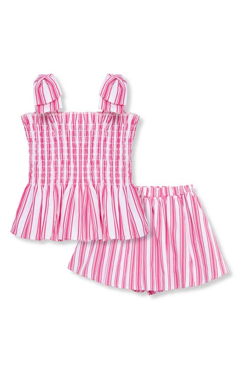 Shop Habitual Kids Kids' Stripe Smocked Top & Shorts Set In Dark Pink