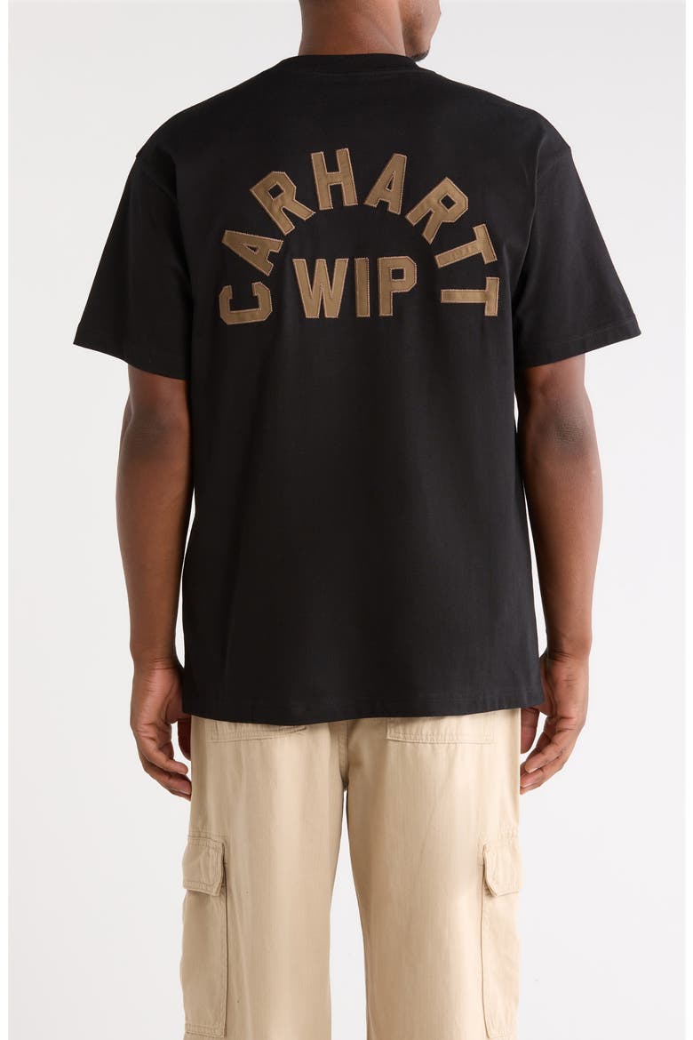 Arch Script Loose Fit Embroidered Organic Cotton T-Shirt, Alternate, color, BLACK / WIP H BROWN