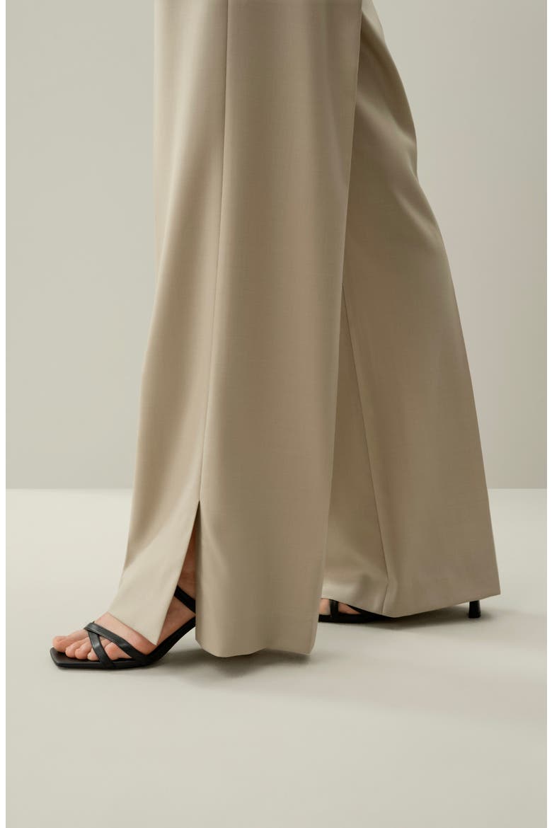 Women's Silk-Wool Blend High-Waisted Wide-Leg Pants, Alternate, color, Almond