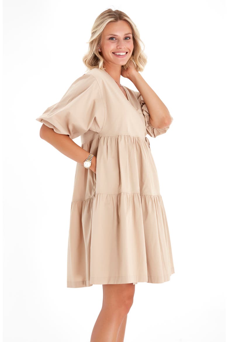Waterfall Tie Waist A-Line Maternity/Nursing Wrap Dress, Alternate, color, BEIGE