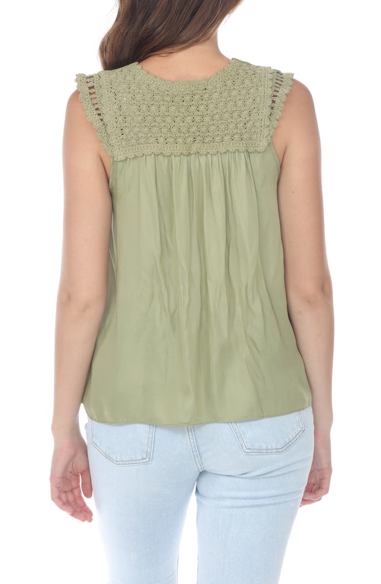 RAIN AND ROSE Lacey Knit Yoke Mixed Media Tank, Alternate, color, Olive