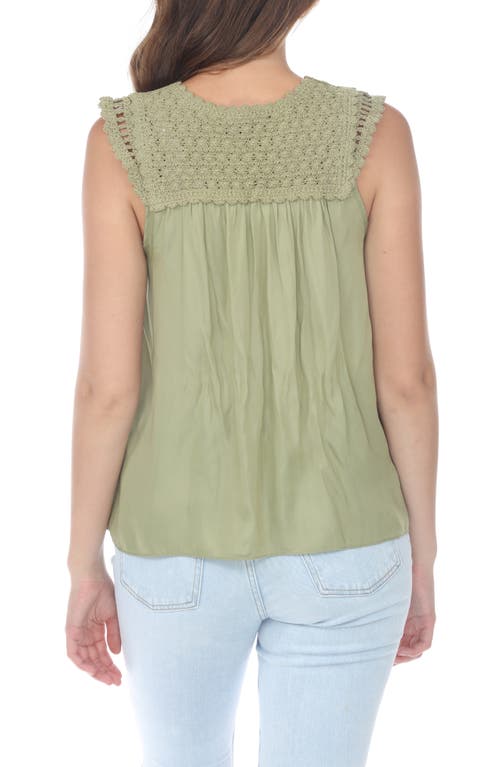 Shop Rain And Rose Lacey Knit Yoke Mixed Media Tank In Olive