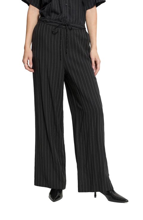 Pinstriped Wide Leg Drawstring Pants