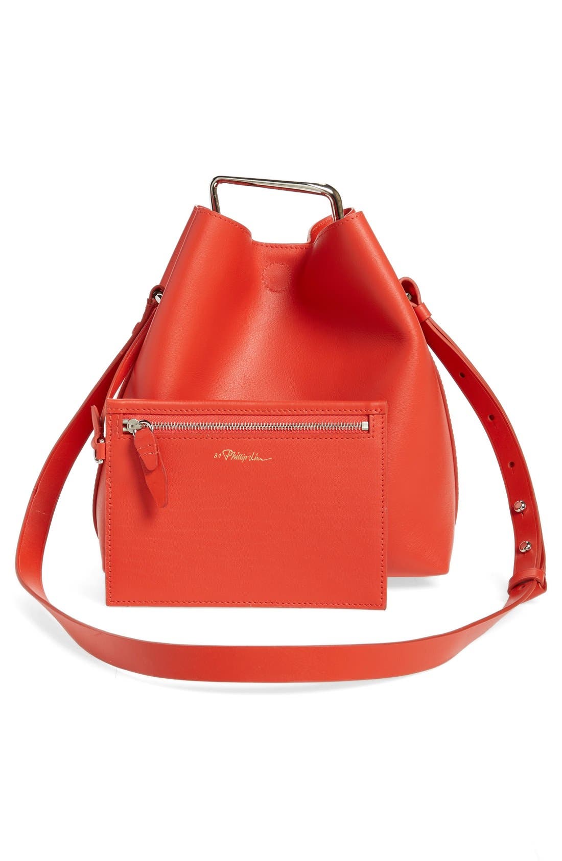 'Mini Quill' Leather Bucket Bag, Alternate, color, CHERRY