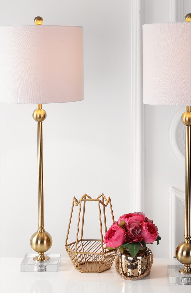 JONATHAN Y Hollis 34" Metal LED Table Lamp, Brass with Crystal Base, Alternate, color, Brass