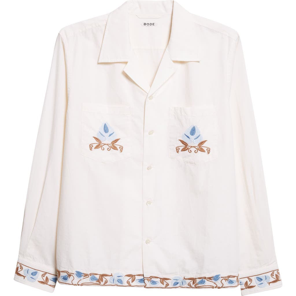 Bode Nouveau Vine Long Sleeve Button-up Shirt In White
