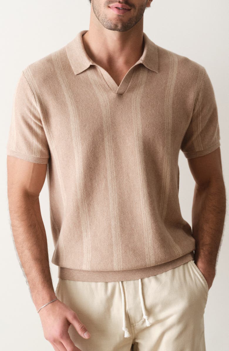 Marine Layer Liam Cotton Blend Polo Sweater, Main, color, Driftwood Stripe