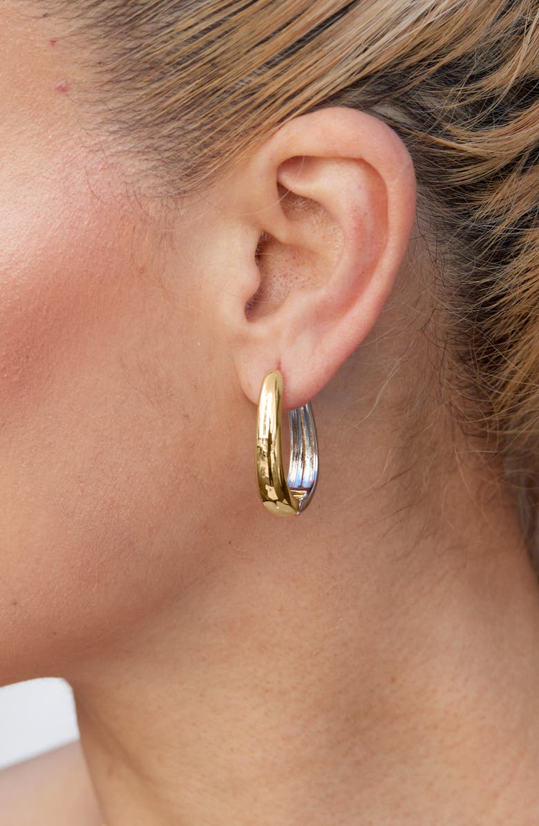 SAVVY CIE JEWELS Two-Tone Reversible Oval Hoop Earrings, Alternate, color, Two-Tone