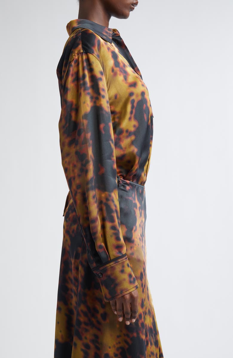 Victoria Beckham Piped Satin Button-Up Pajama Shirt, Alternate, color, Olive Brown