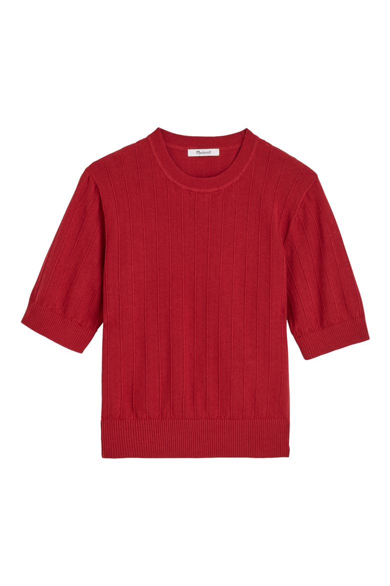 Pointelle Stitch Crewneck Sweater Tee, Alternate, color, BARN RED