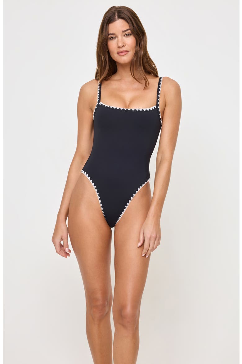 Nadia Low Back One-Piece Swimsuit, Alternate, color, BLACK/ CREAM