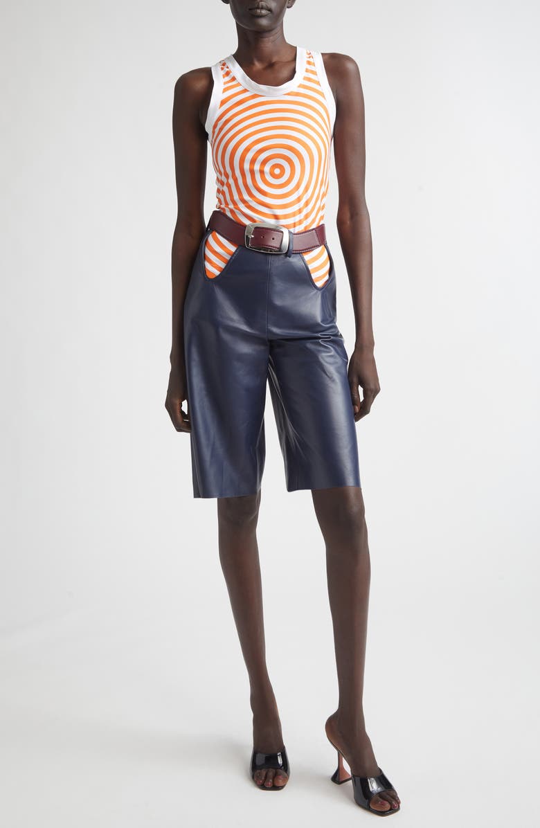 Jean Paul Gaultier Cutout Belted Leather Bermuda Shorts, Alternate, color, Navy