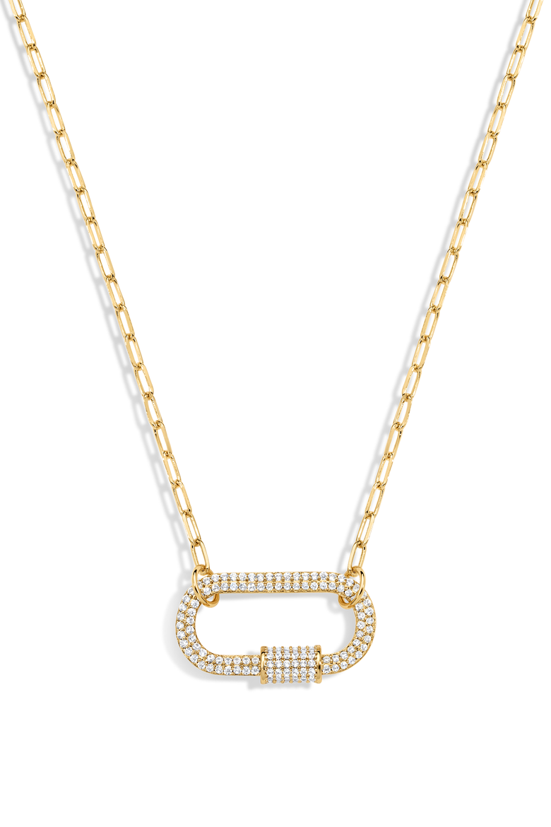 Melrose Crystal Carabiner Necklace, Main, color, Gold