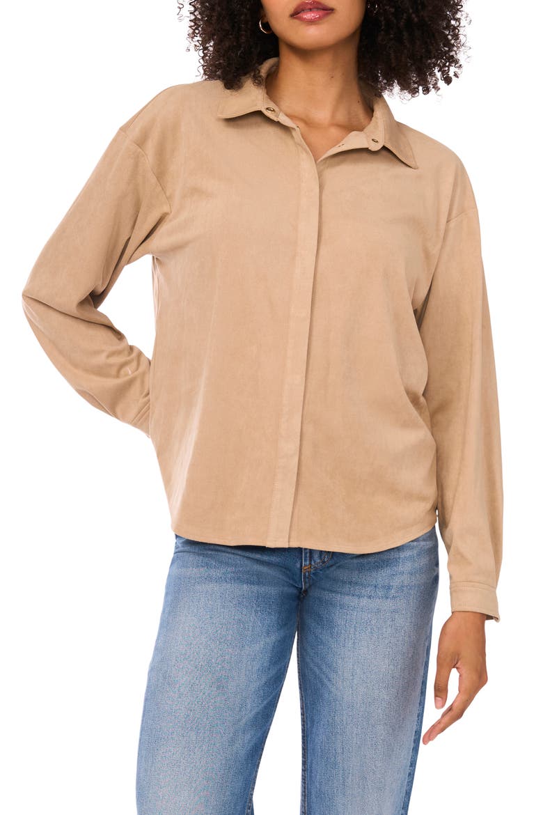 Faux Suede Button-Up Shirt, Main, color, CLASSICCAMEL