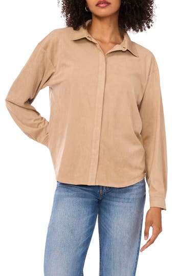 1.state Faux Suede Button-up Shirt In Brown