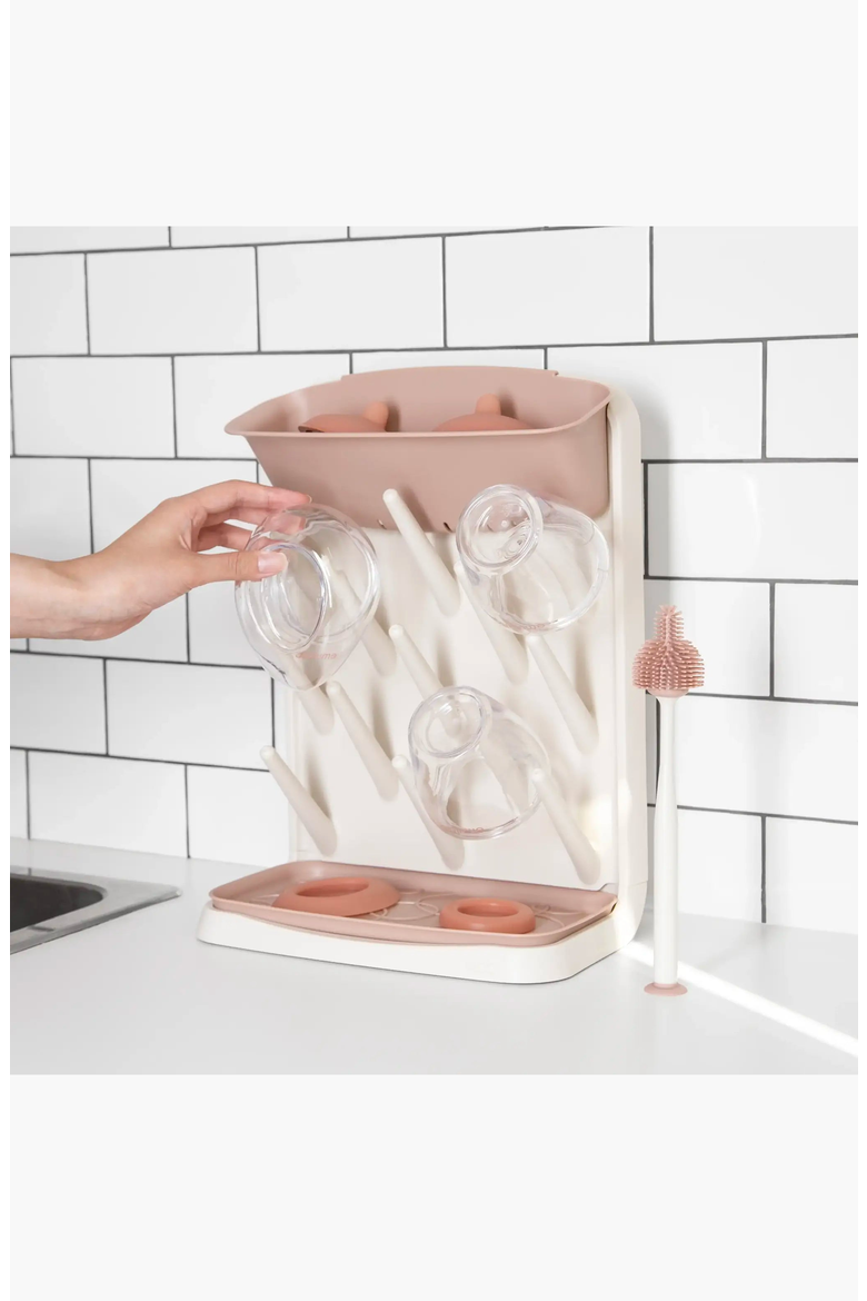 Countertop Drying Rack and Bristled Brush, Alternate, color, White / Light Pink