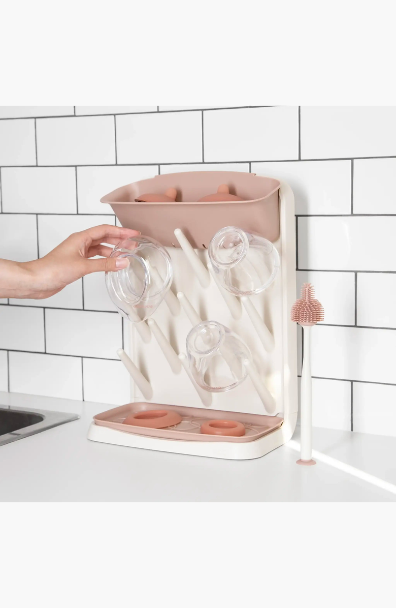 Emulait Countertop Drying Rack and Bristled Brush, Alternate, color, White / Light Pink