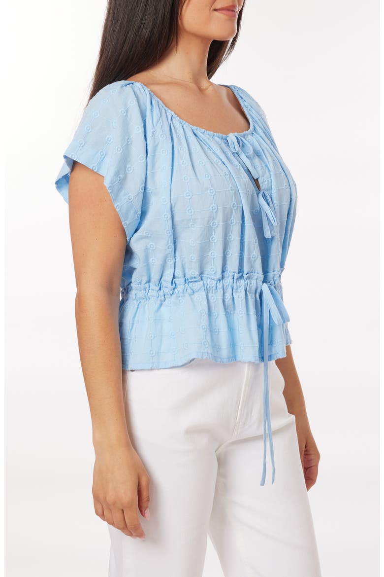 Broderie Tie Front Top, Alternate, color, BLUE LINEN