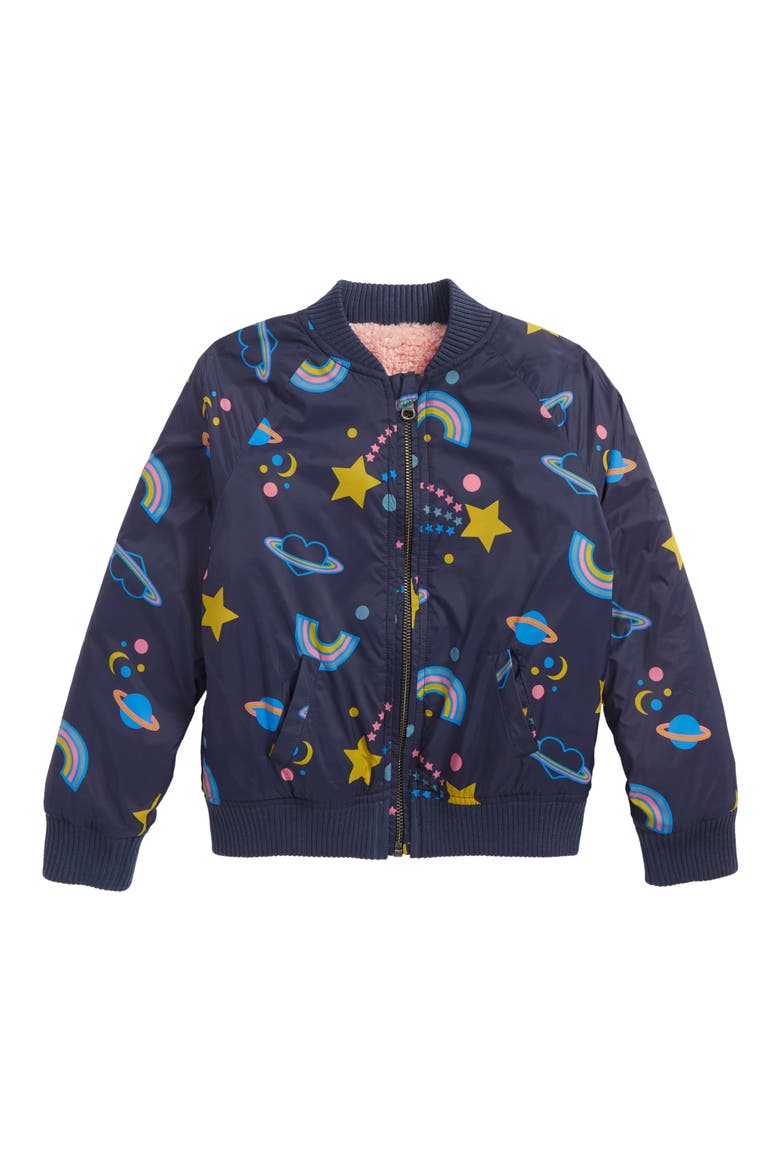 Reversible Nylon & Faux Fur Bomber Jacket, Main, color, NAVY PEACOAT GALAXY