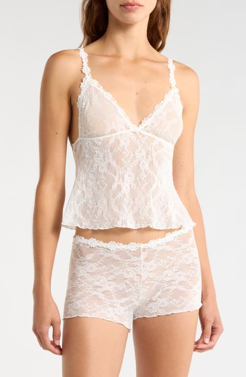 Stretch Lace Triangle Camisole & Shorts Set (Regular & Plus)