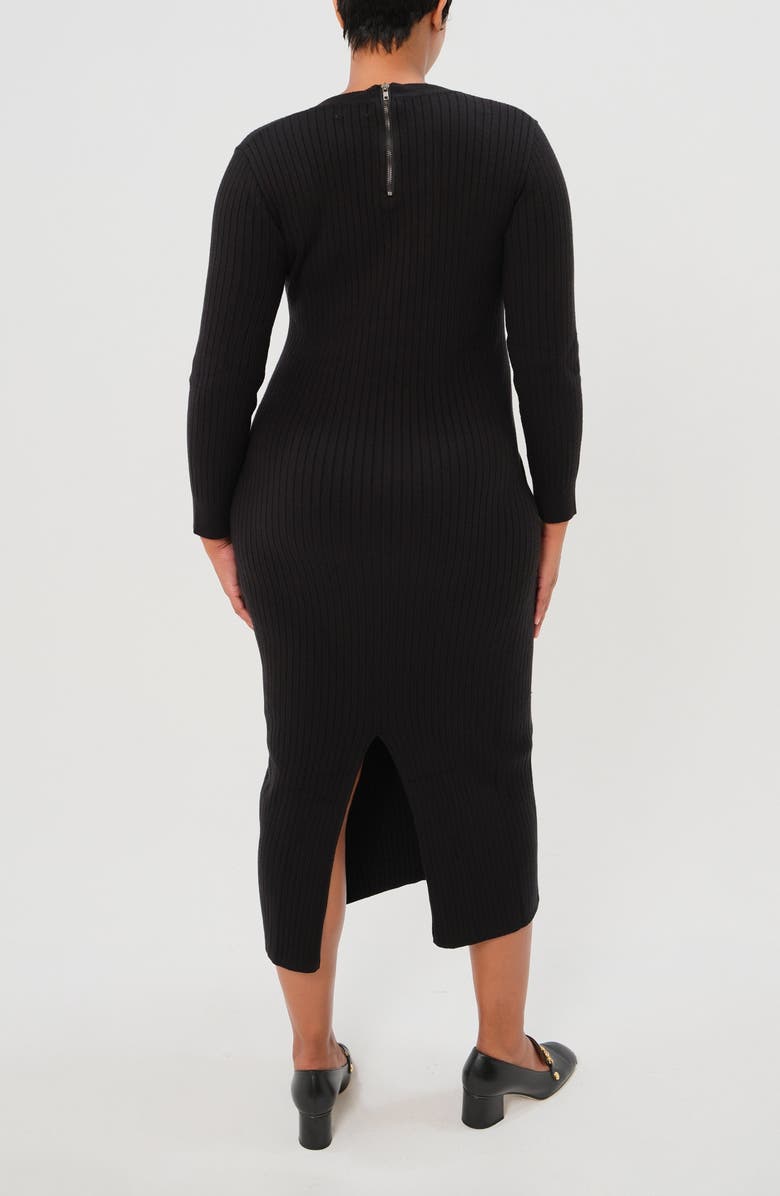 Marion Women's Ribbed Long Sleeve V-Neck Midi Sweater Dress, Alternate, color, Black