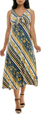 Nina Leonard Tie Front Sleeveless Midi Dress