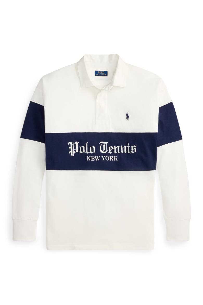 US Open Polo Tennis Long Sleeve Rugby Shirt, Alternate, color, WHITE