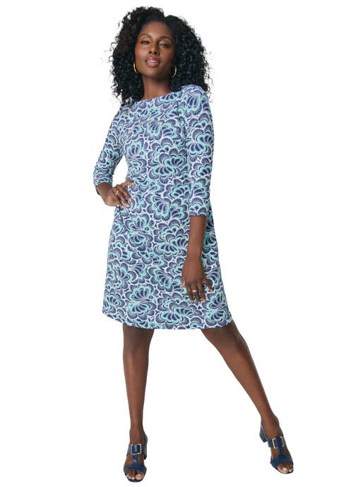Stretch Cotton Boatneck Shift Dress (Plus)