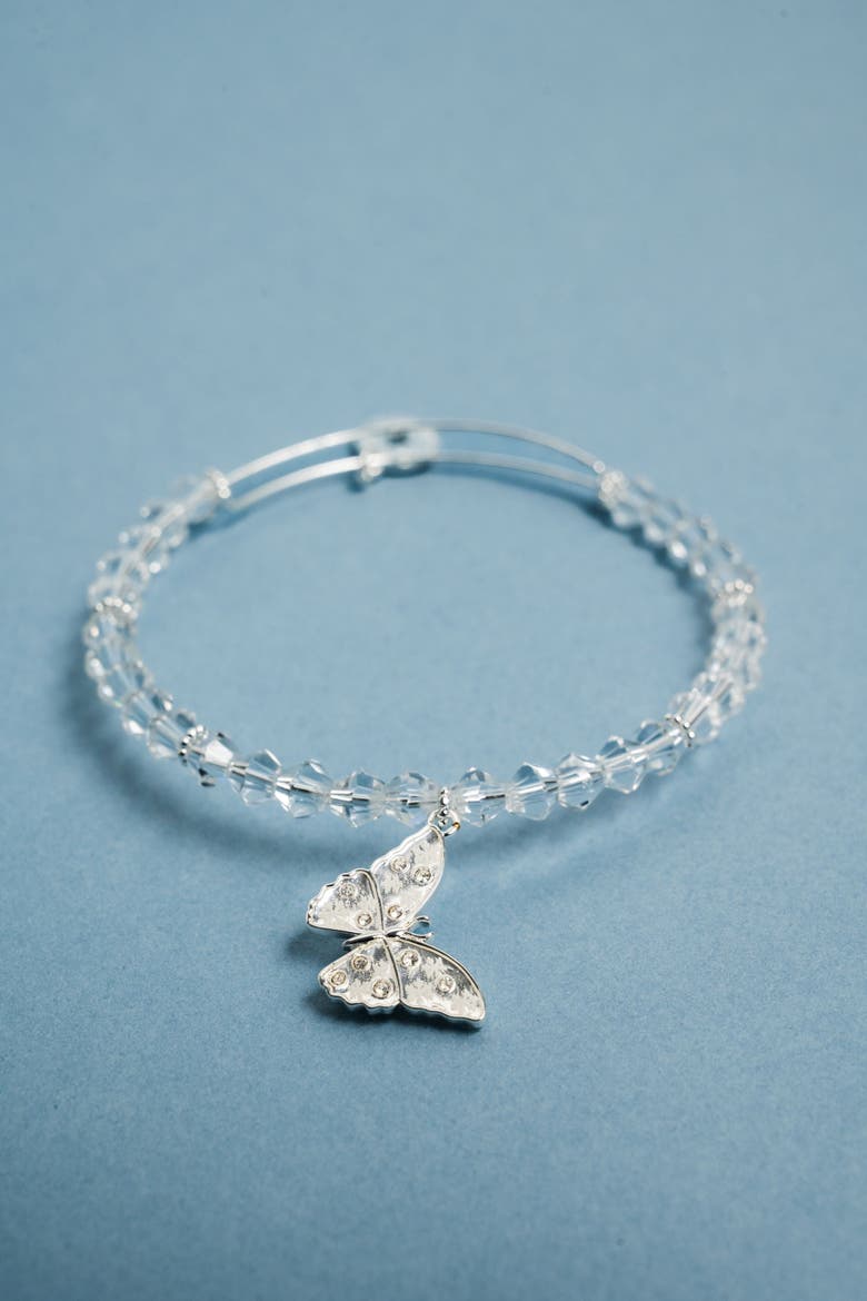 Glass Butterfly Beaded Charm Bangle, Alternate, color, Silver