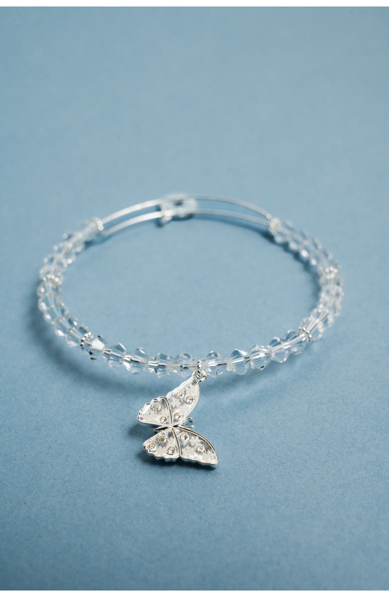 Alex and Ani Glass Butterfly Beaded Charm Bangle, Alternate, color, Silver