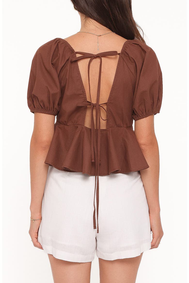 Brienne Tie Front Cotton Peplum Top, Alternate, color, CHOCOLATE