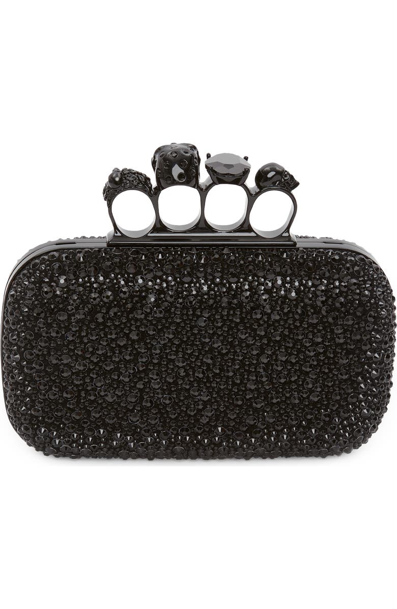 McQueen Skull Crystal Embellished Four-Ring Box Clutch, Alternate, color,