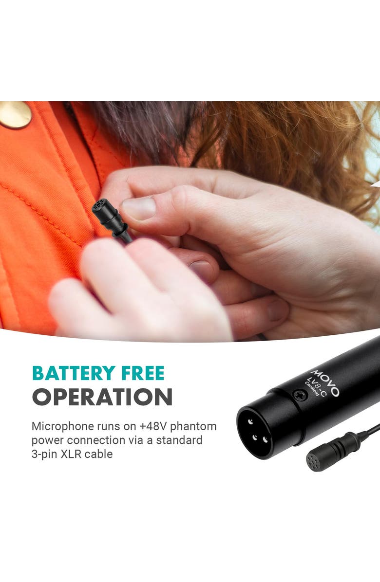 MOVO LV8-C Broadcast-Quality XLR Lavalier Mic - Cardioid Condenser, Alternate, color, Black