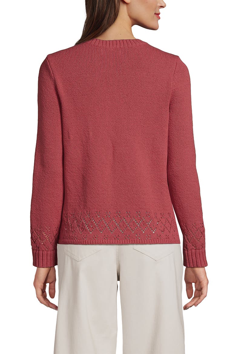 Pointelle Crew Neck Cardigan Sweater, Alternate, color, Soft Mojave Rose